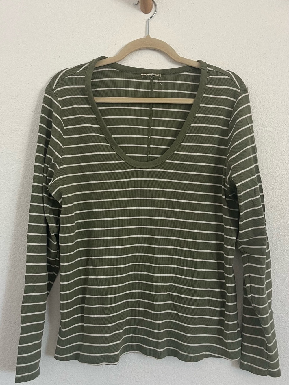Target Olive and White Striped Long-Sleeve Scoop Neck Top